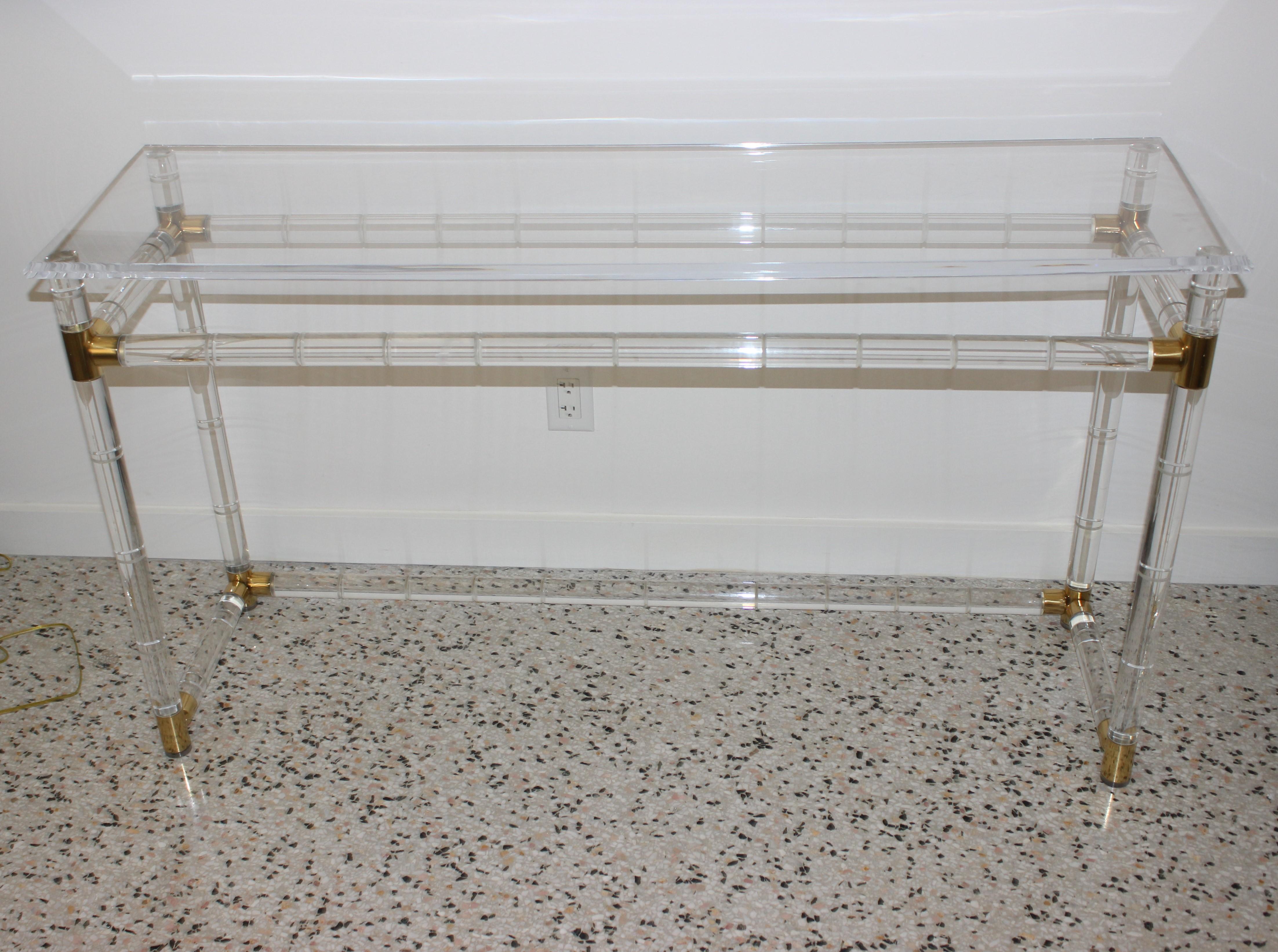 Lucite and Brass Console Table by Charles Hollis Jones 2