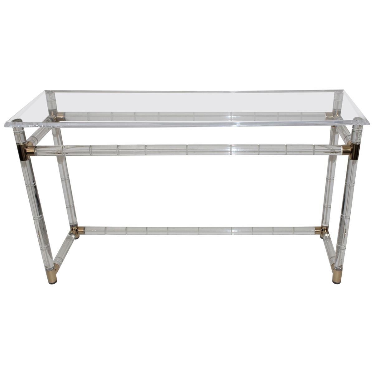 Lucite and Brass Console Table by Charles Hollis Jones