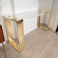 Lucite and Brass Console Table