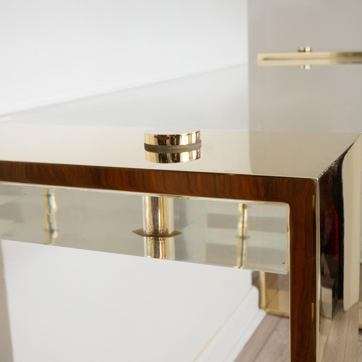 American Lucite and Brass Console Table For Sale