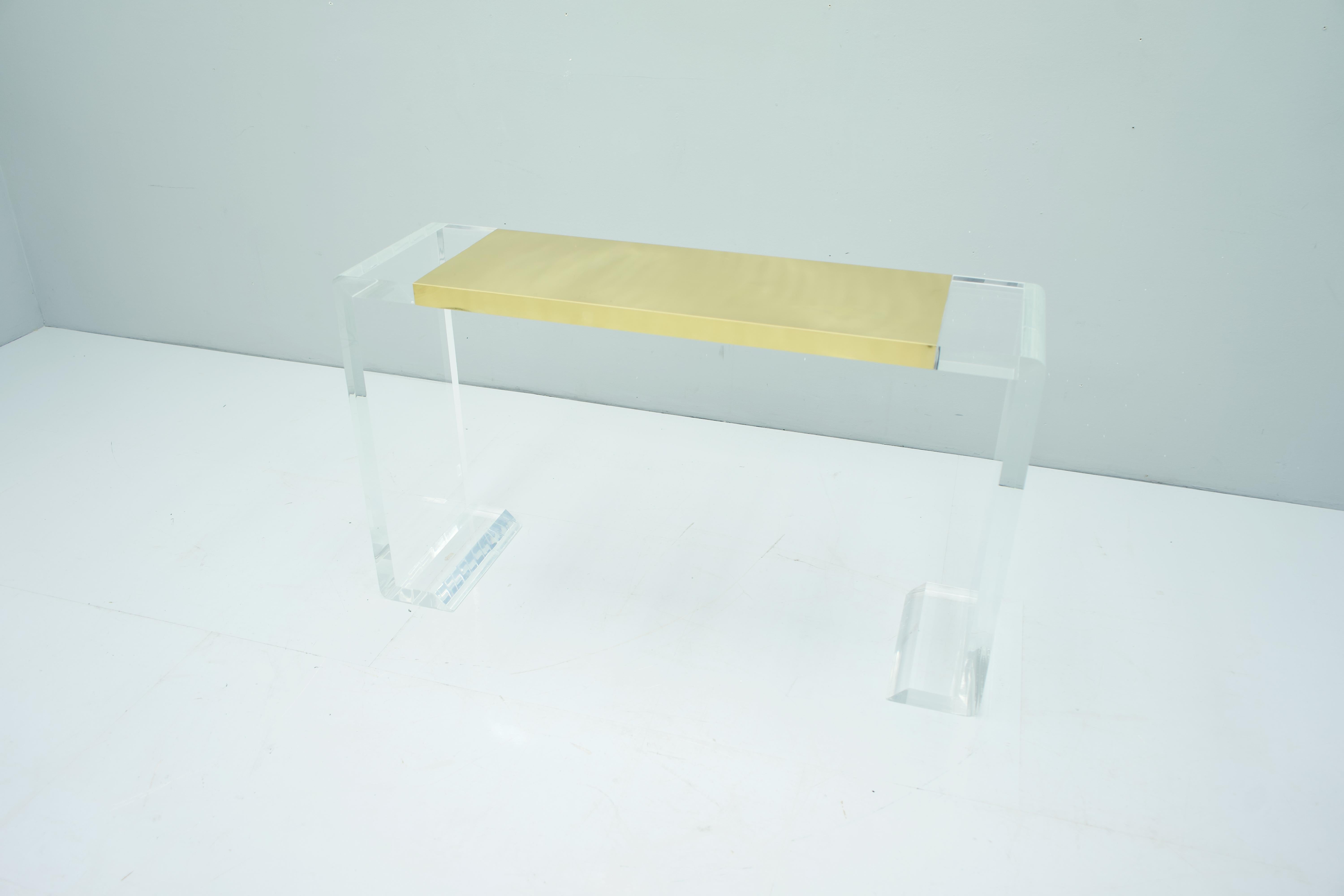 Lucite and Brass Console Table or Vanity or Small Writing Desk, France, 1970s For Sale 5