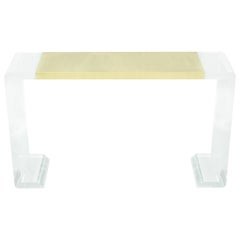Lucite and Brass Console Table or Vanity or Small Writing Desk, France, 1970s