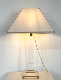 Lampada da scrivania in lucite e ottone di Sandro Petti, anni '70