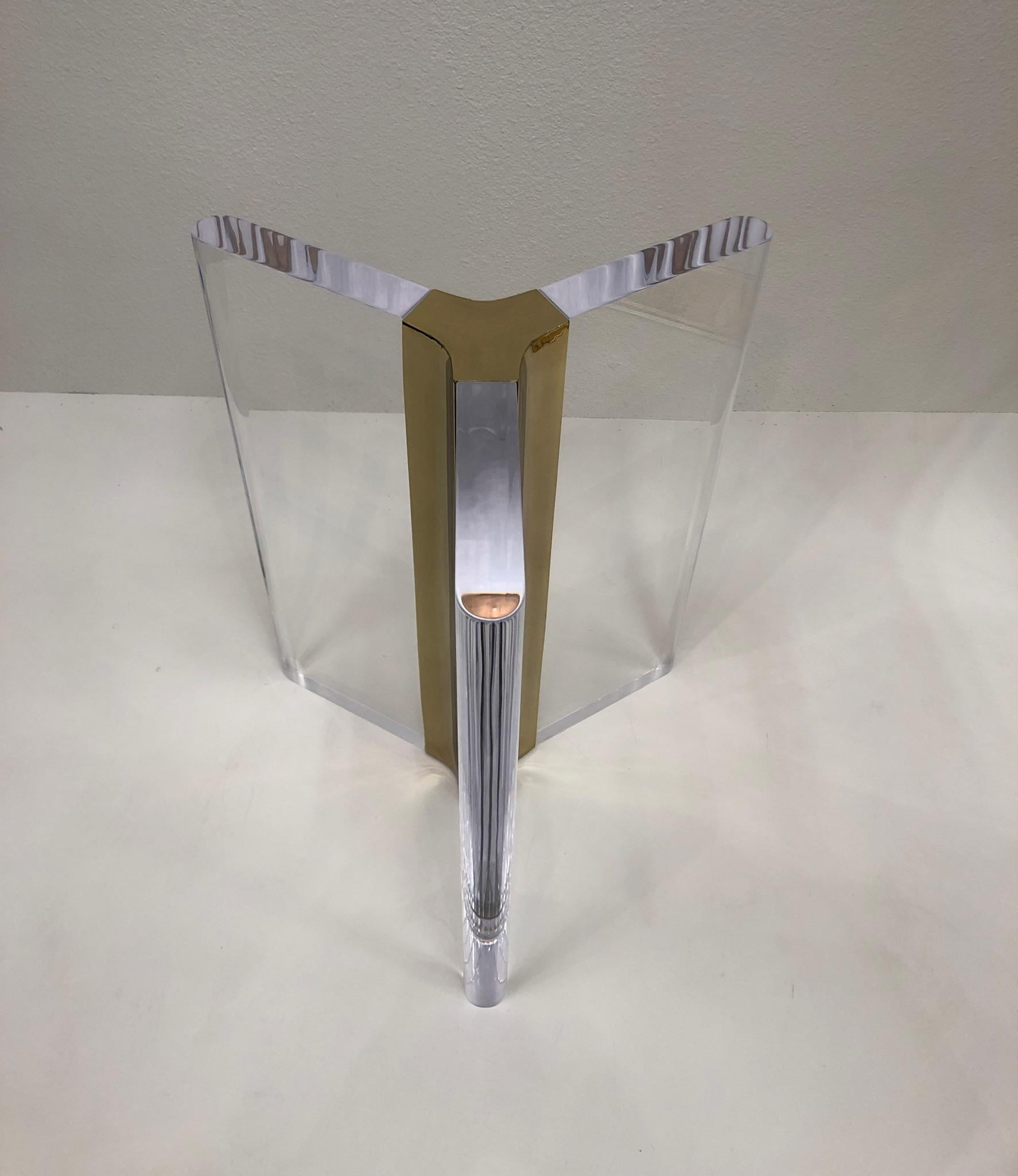 Late 20th Century Lucite and Brass Dining Table by Charles Hollis Jones