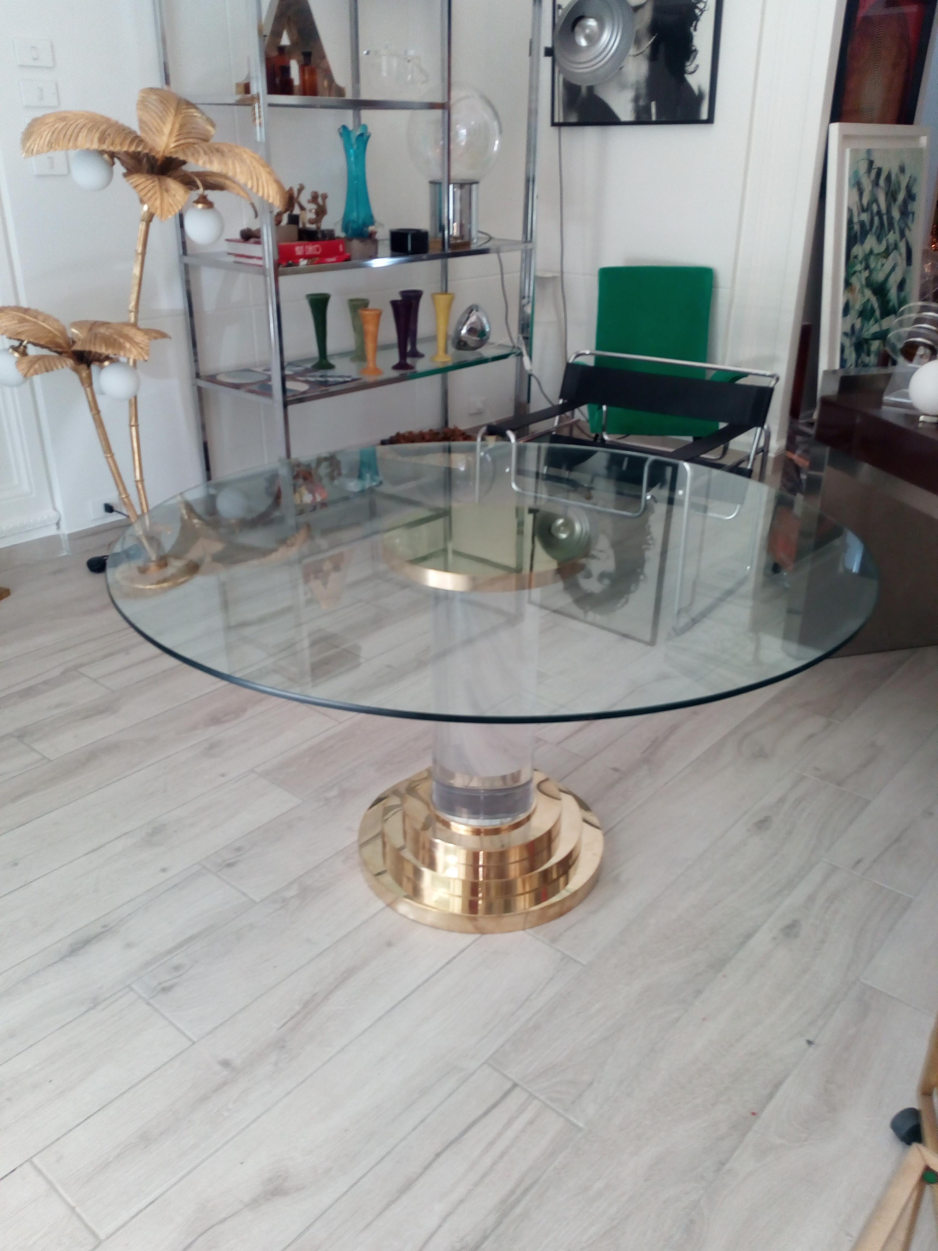 Mid-Century Modern Lucite and Brass Dining Table in the style of Romeo Rega, Italy, 1970s