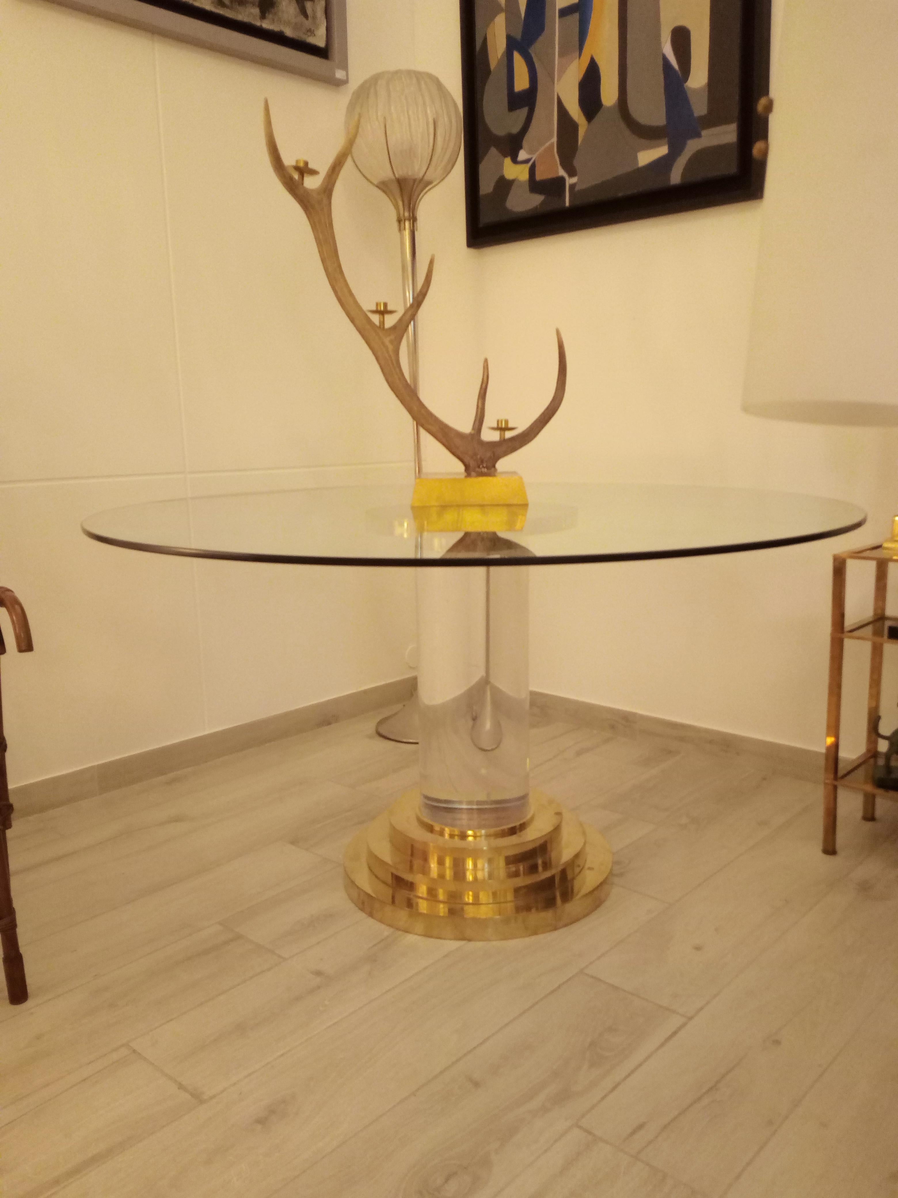 Lucite and Brass Dining Table in the style of Romeo Rega, Italy, 1970s In Good Condition In Naples, IT