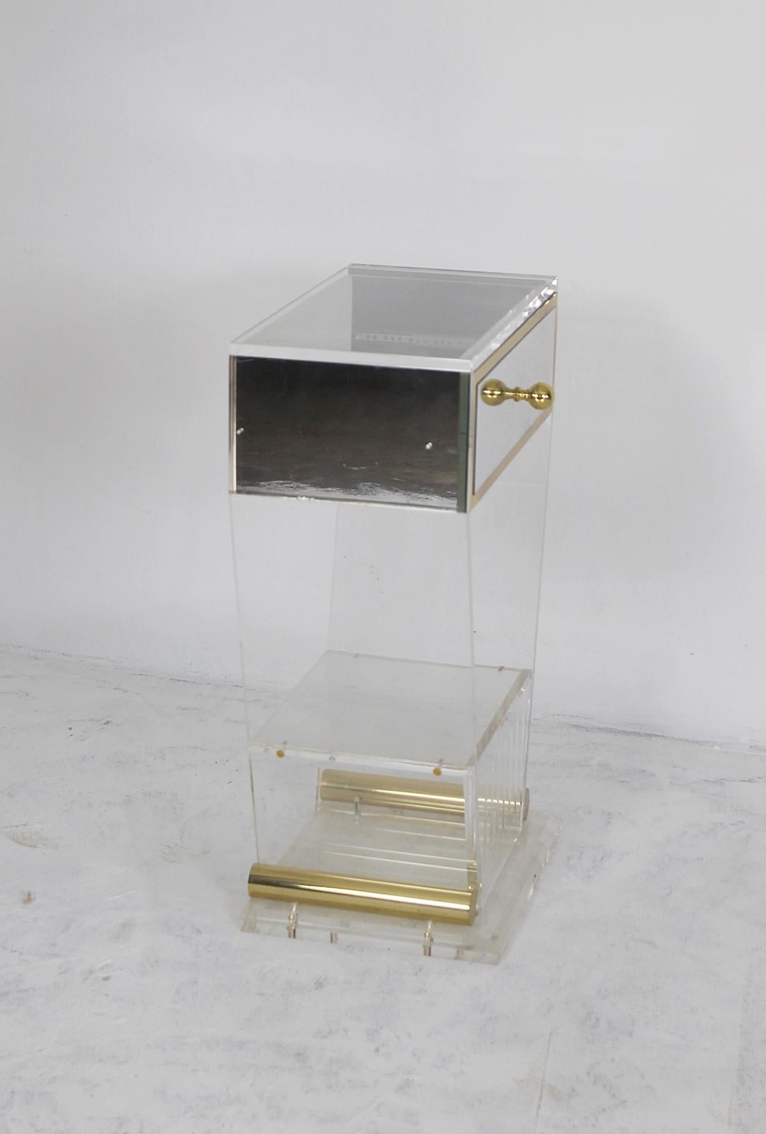 Late 20th Century Lucite and Brass Entry Console Table With Mirrored Drawer, 1970s, France For Sale