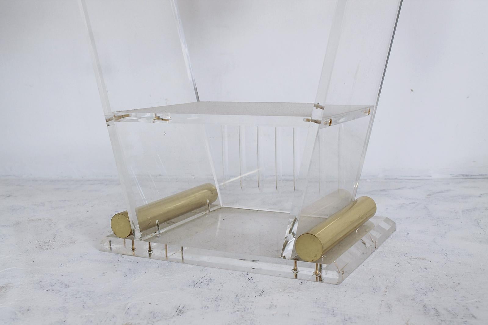 Lucite and Brass Entry Console Table With Mirrored Drawer, 1970s, France For Sale 3