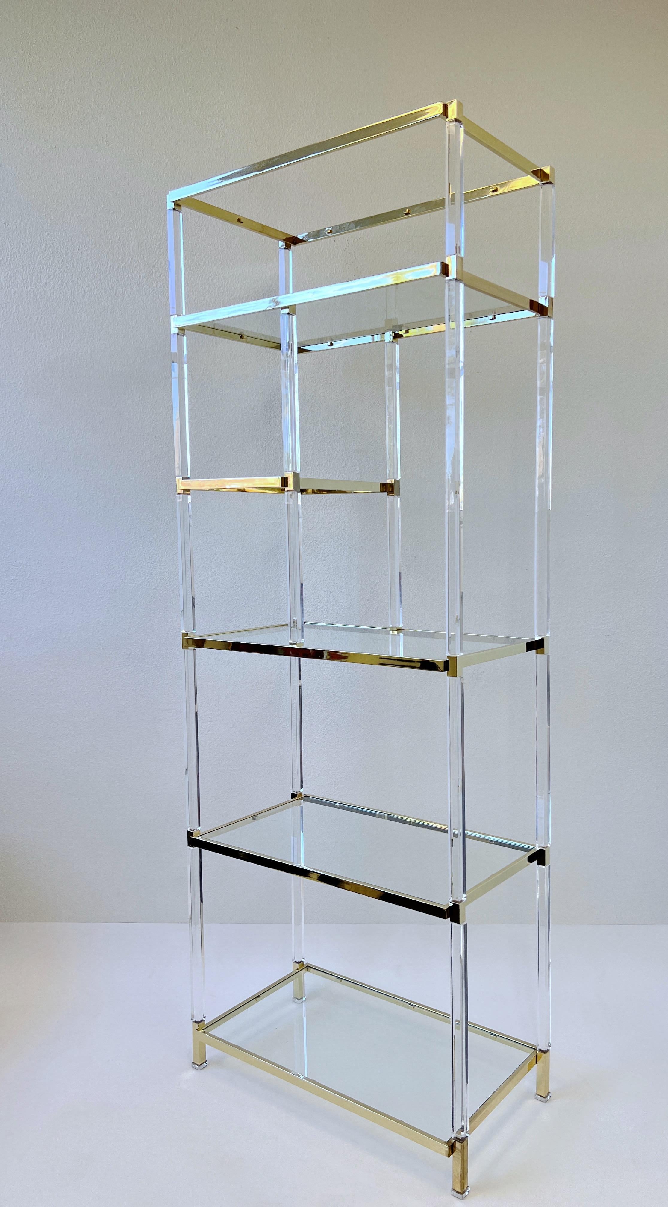 Modern Lucite and Brass Etagere by Charles Hollis Jones For Sale