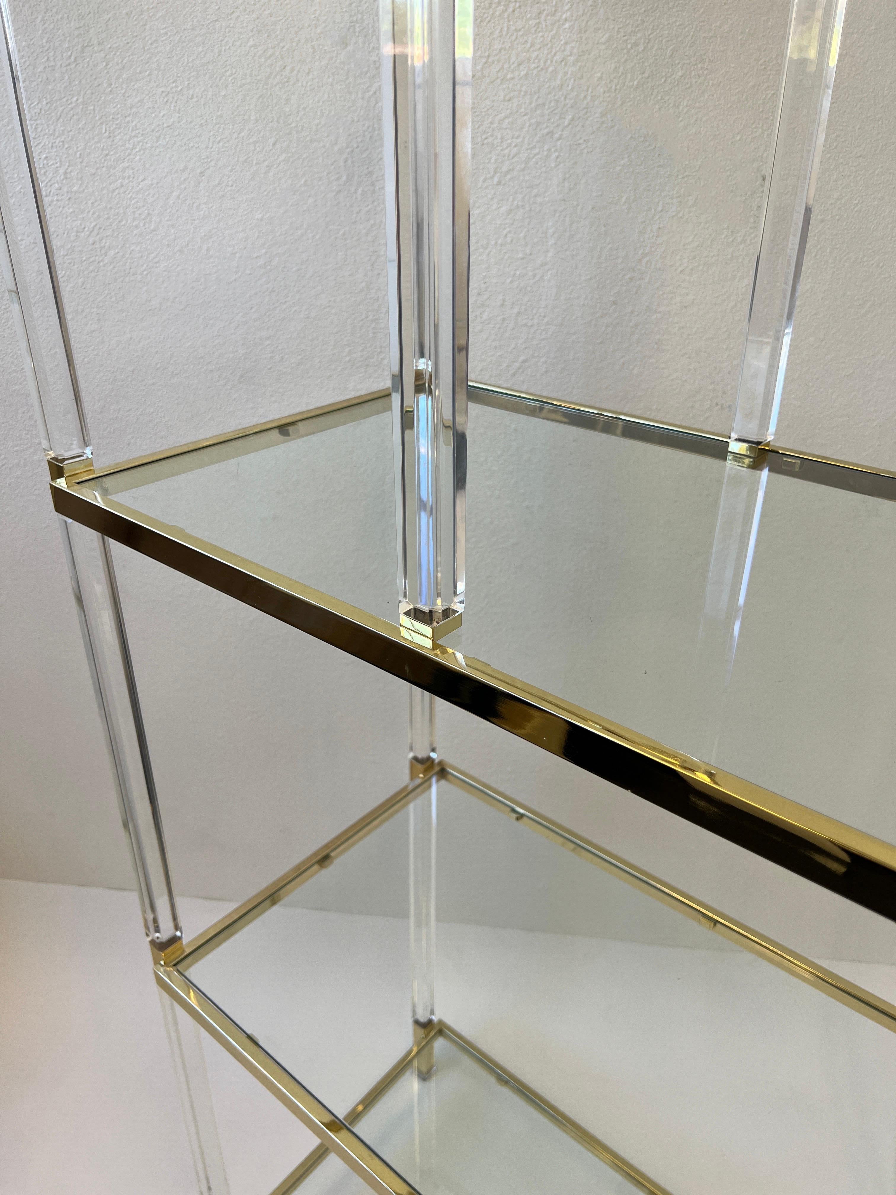Polished Lucite and Brass Etagere by Charles Hollis Jones For Sale