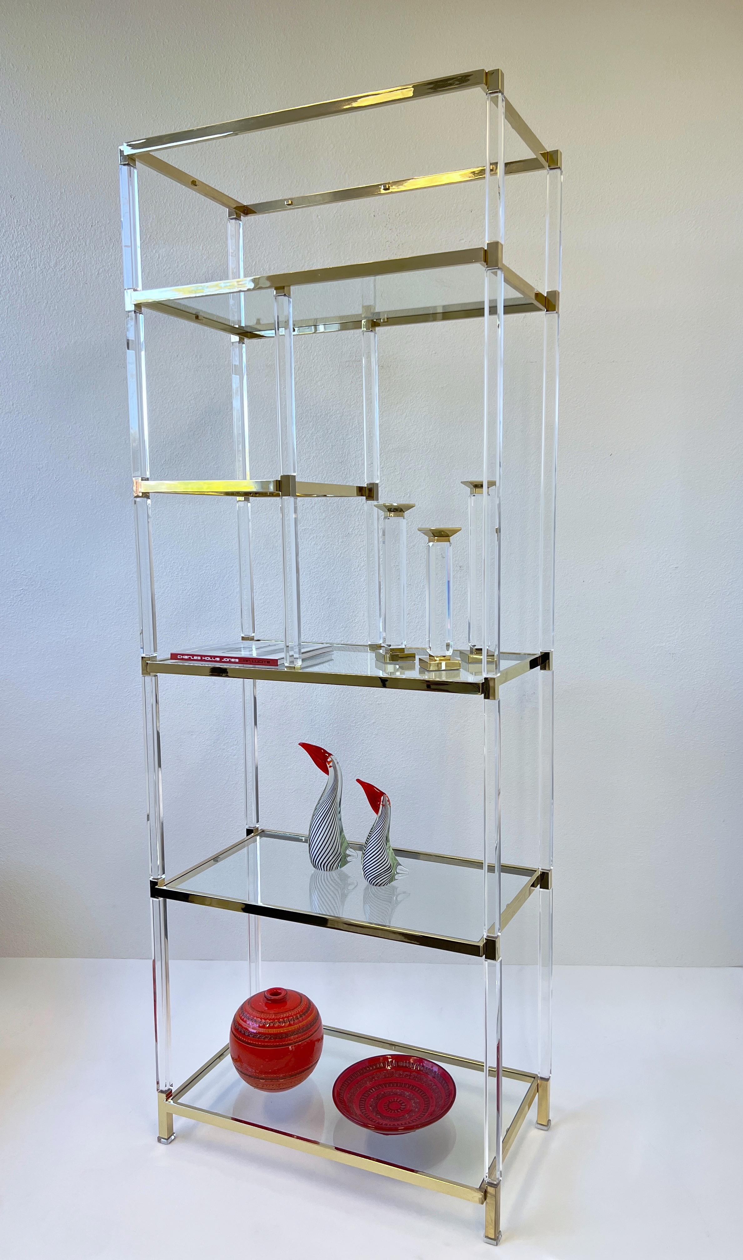 Late 20th Century Lucite and Brass Etagere by Charles Hollis Jones For Sale