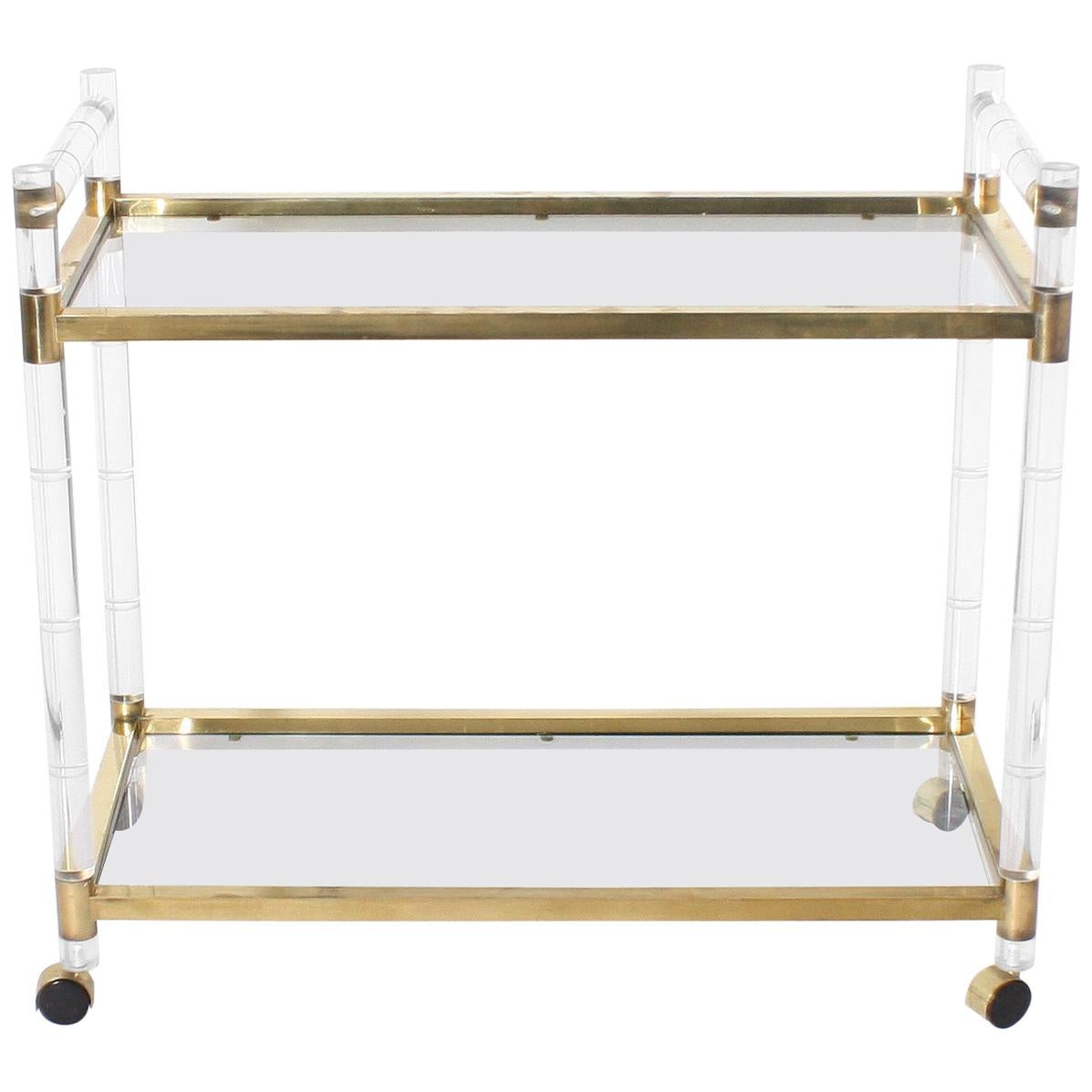 Lucite and Brass Faux Bamboo Drinks Cart, circa 1970