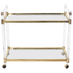 Lucite and Brass Faux Bamboo Drinks Cart, circa 1970