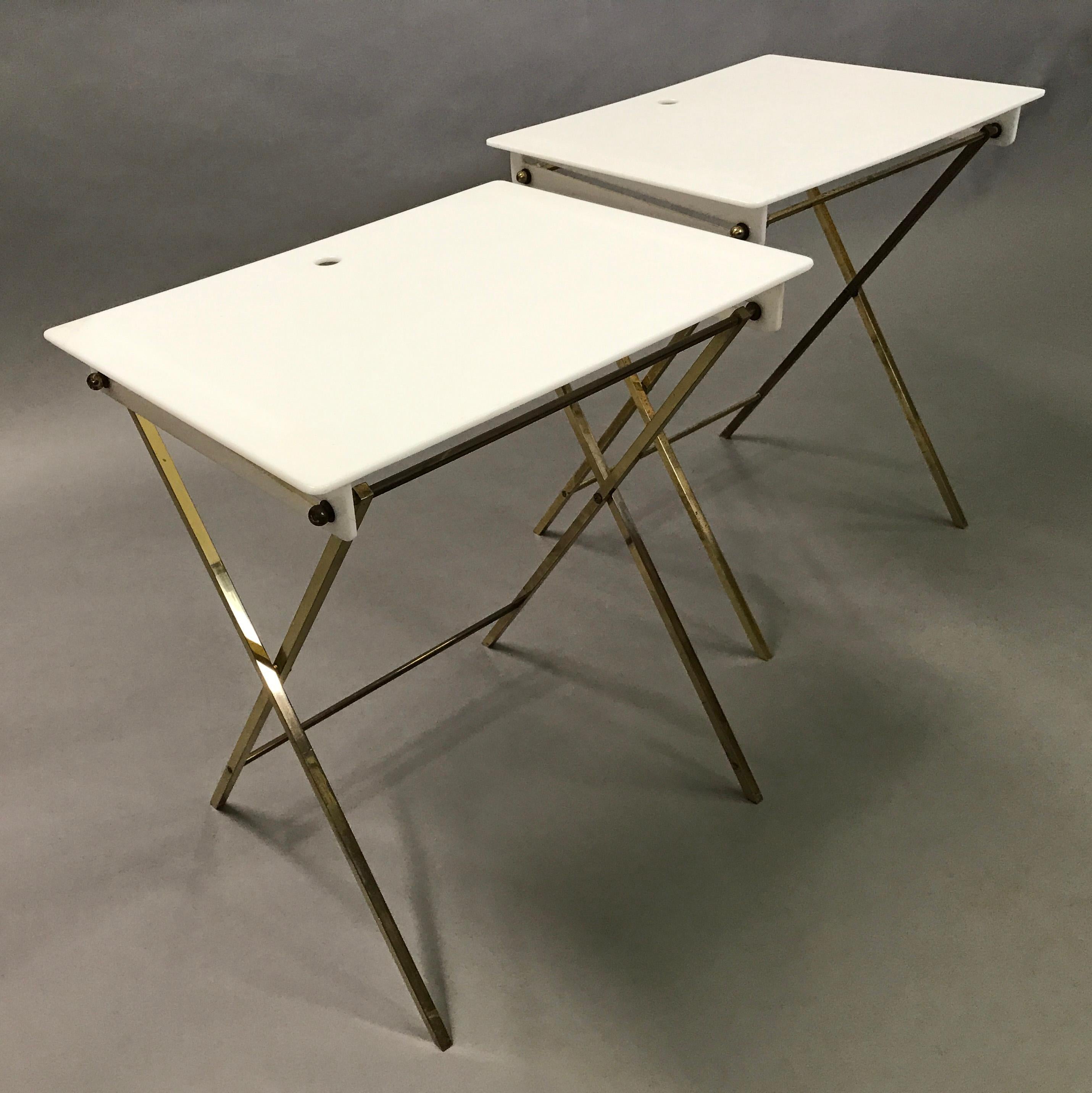 Mid-Century Modern Lucite and Brass Folding Tray Tables by Charles Hollis Jones