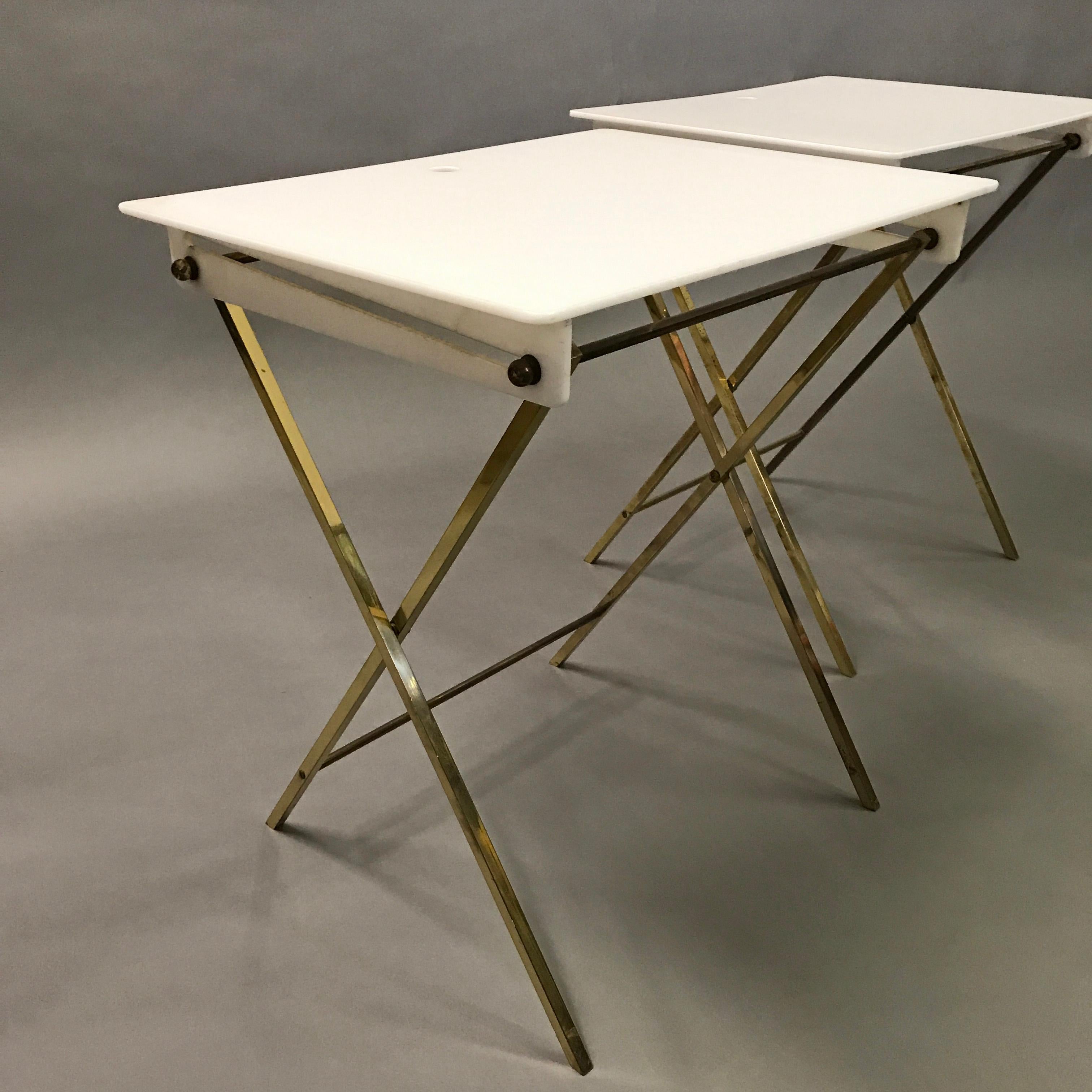 American Lucite and Brass Folding Tray Tables by Charles Hollis Jones