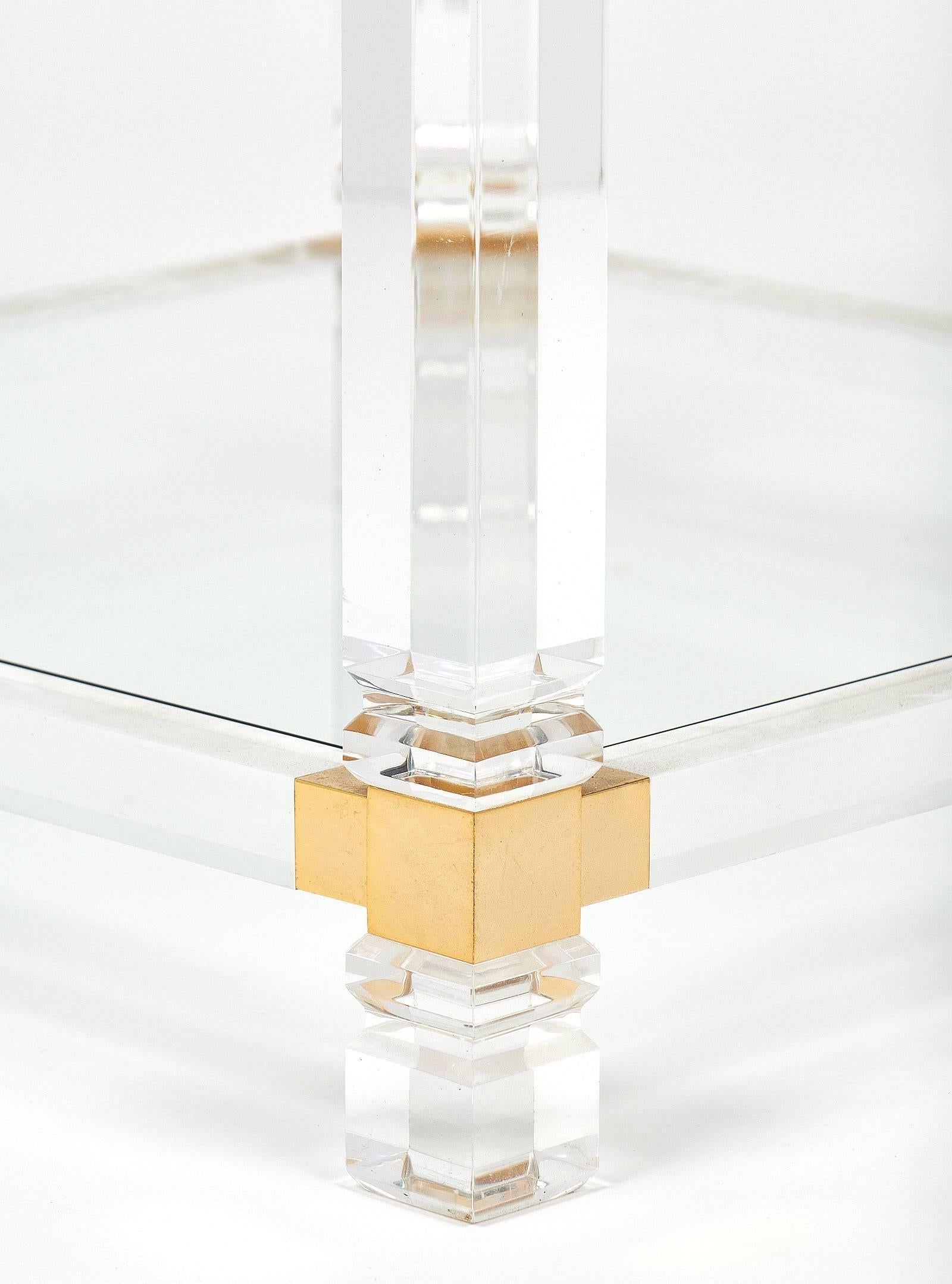 Lucite and Brass French Modernist Side Tables 5