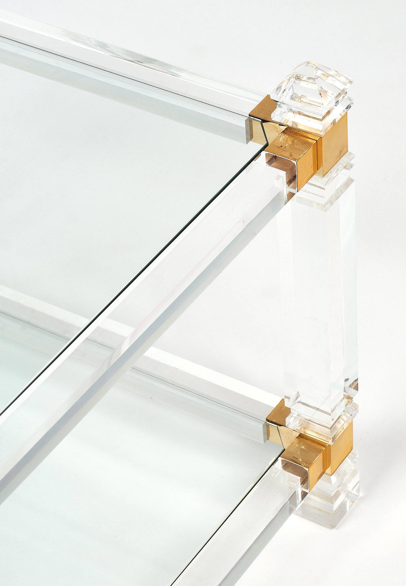 Mid-20th Century Lucite and Brass French Modernist Side Tables