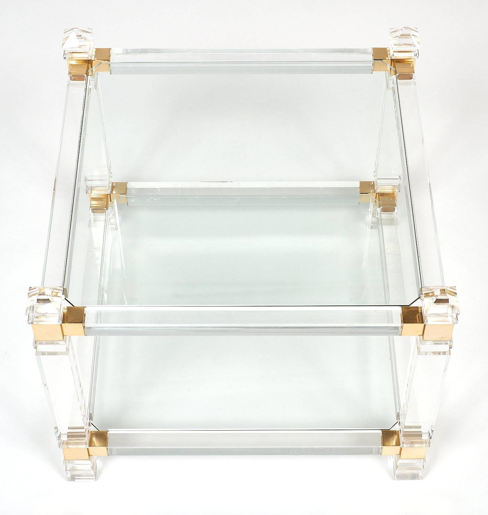 Lucite and Brass French Modernist Side Tables 4