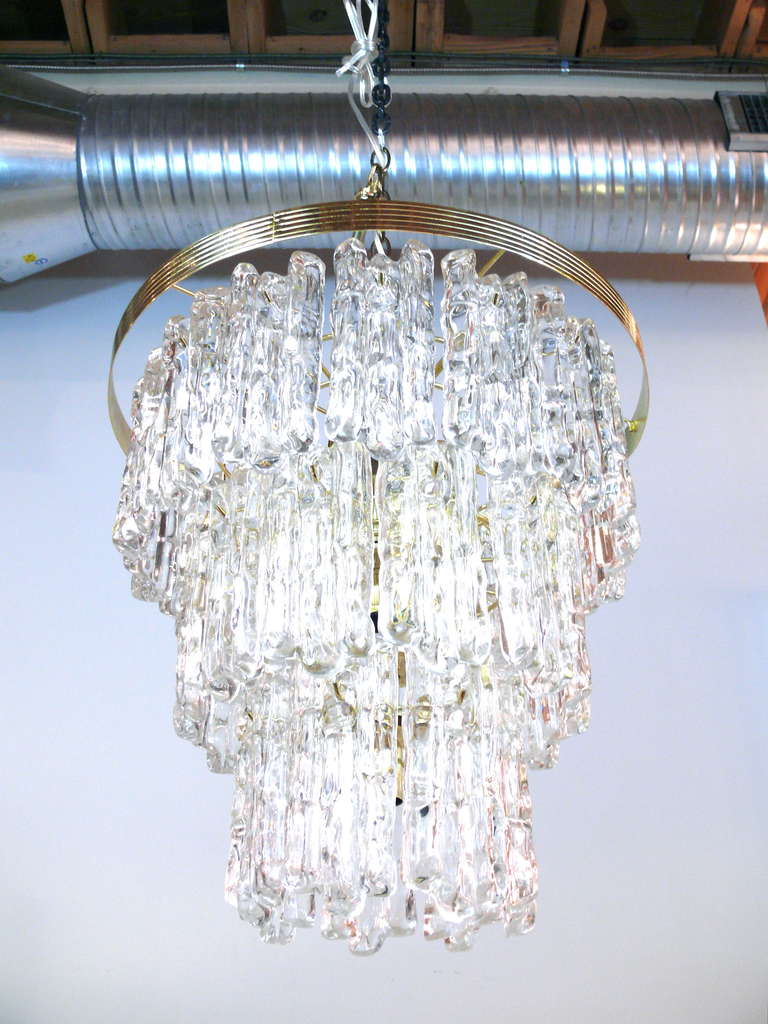 Unknown Lucite and Brass Icicle Chandelier