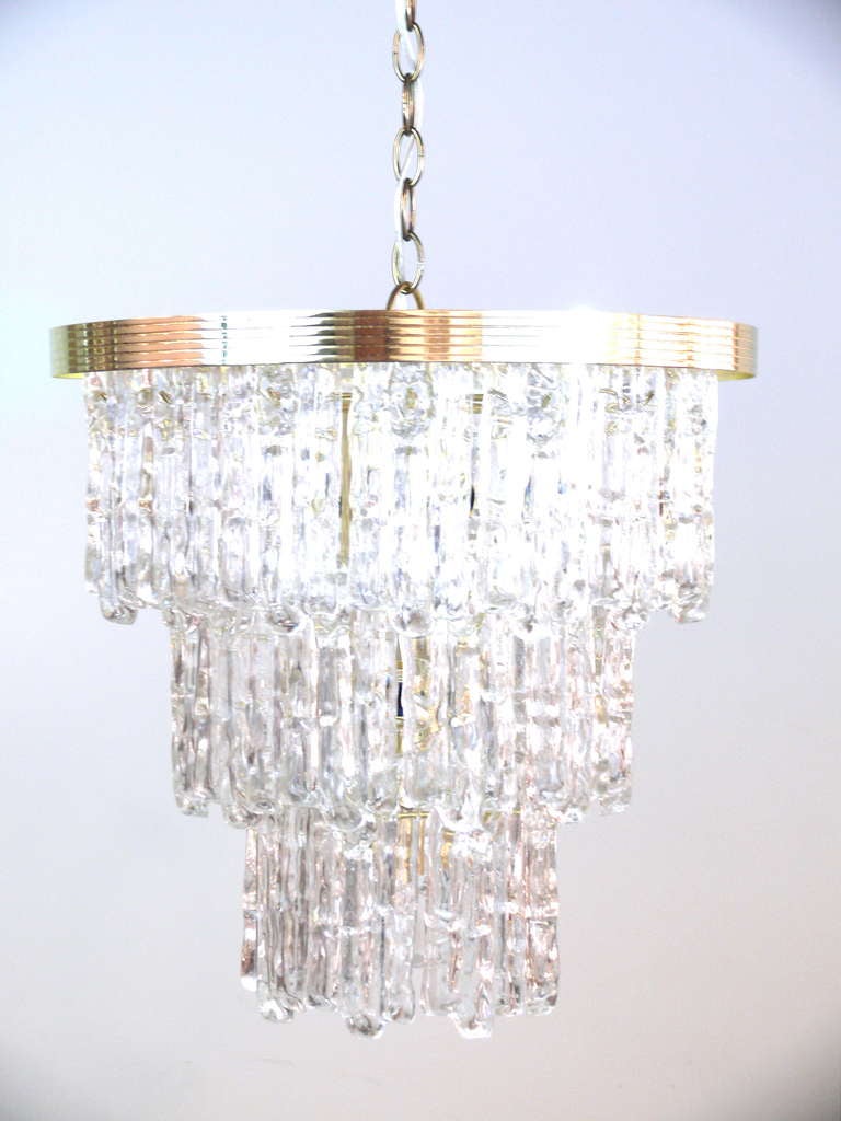 Lucite and Brass Icicle Chandelier at 1stDibs