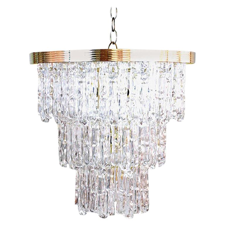Lucite and Brass Icicle Chandelier
