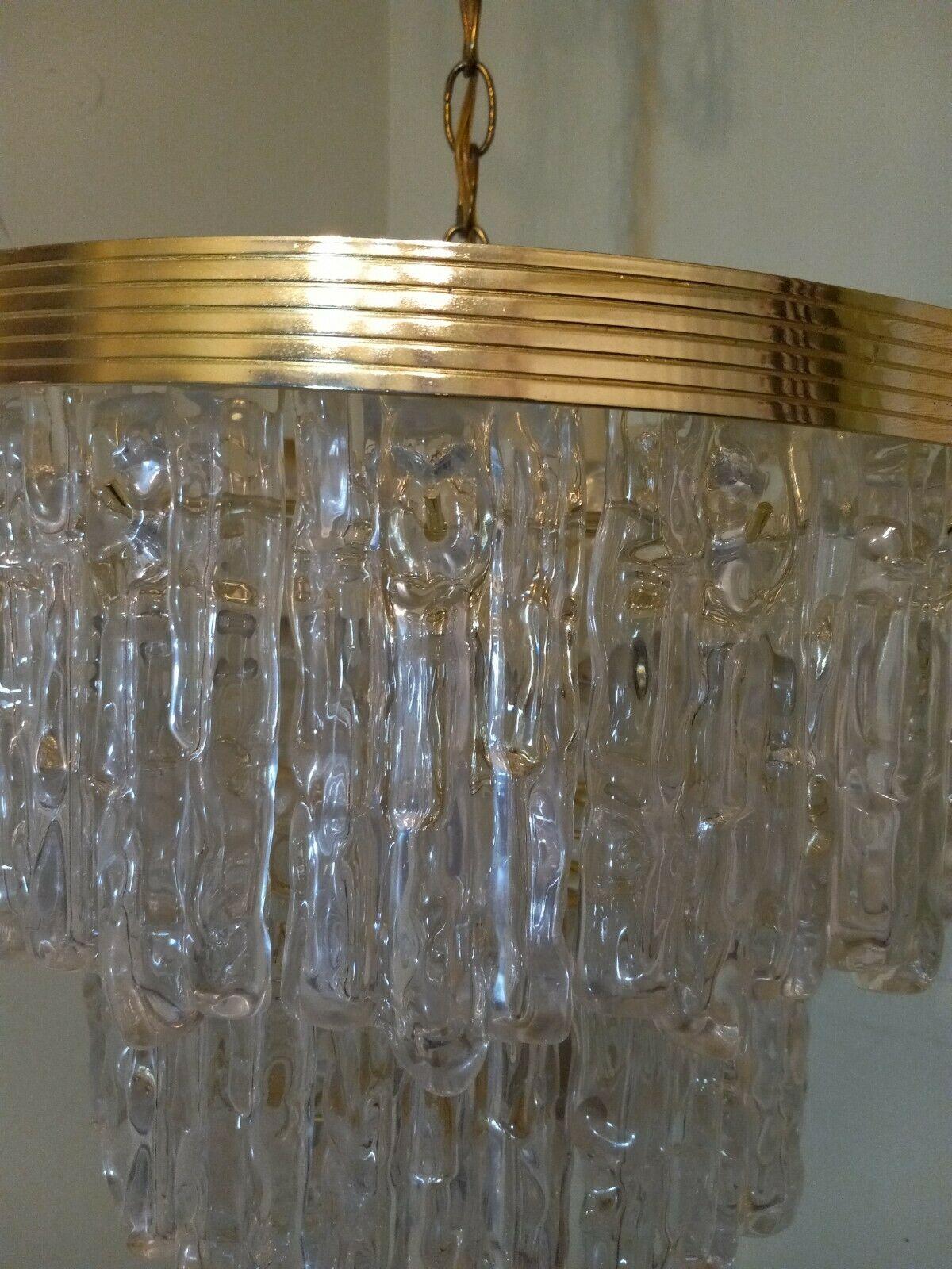 Lucite And Brass Kalmar Style Icicle Chandelier For Sale 2