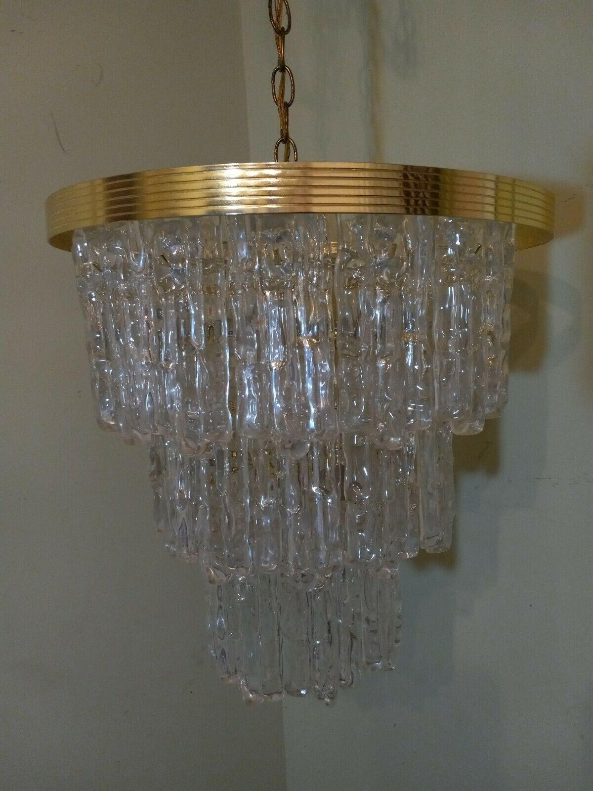 American Lucite And Brass Kalmar Style Icicle Chandelier For Sale
