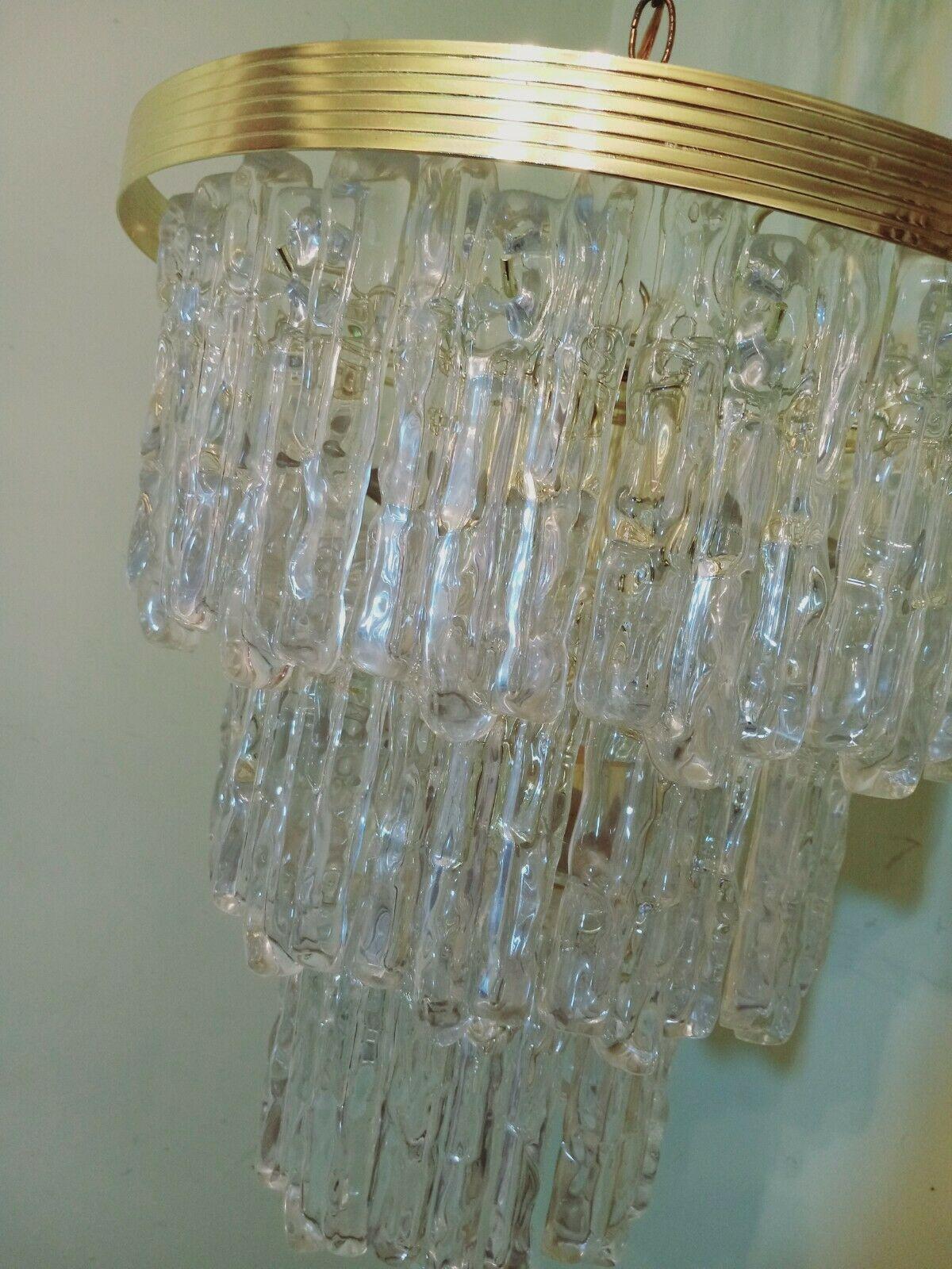 Lucite And Brass Kalmar Style Icicle Chandelier For Sale 1