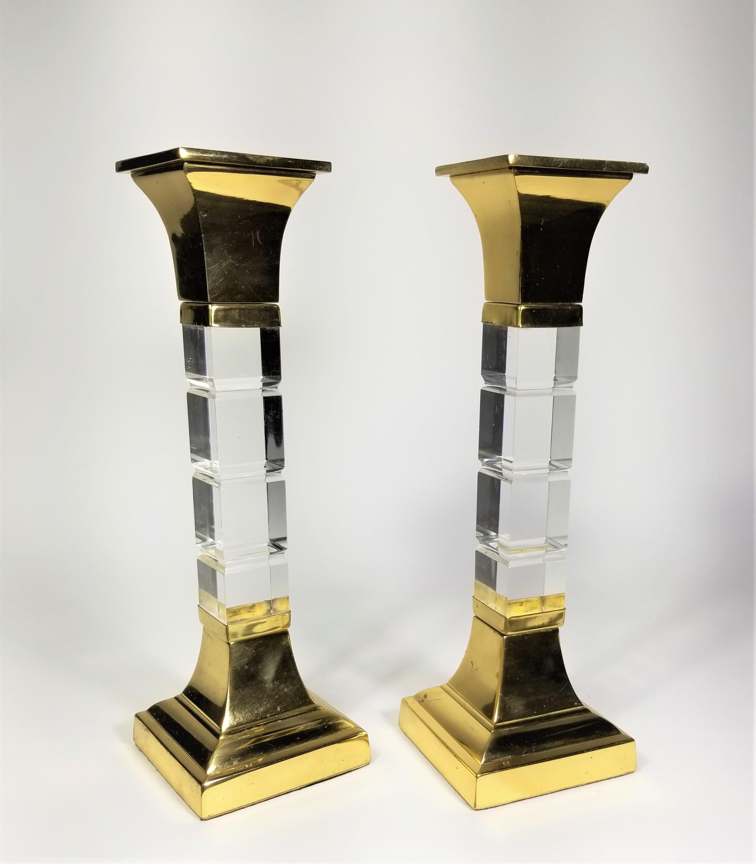 Lucite and Brass Large Candle Holders Candlesticks 1970s Mid. Century  For Sale 3