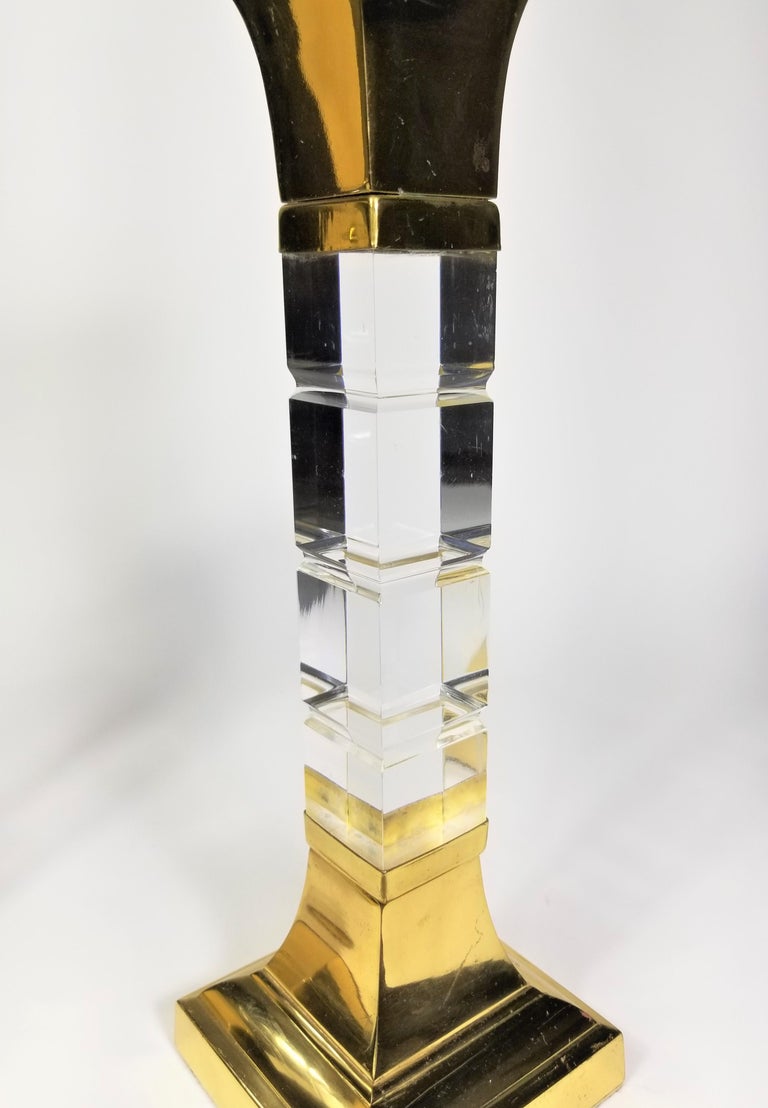 Lucite and Brass Large Candle Holders Candlesticks 1970s Mid. Century