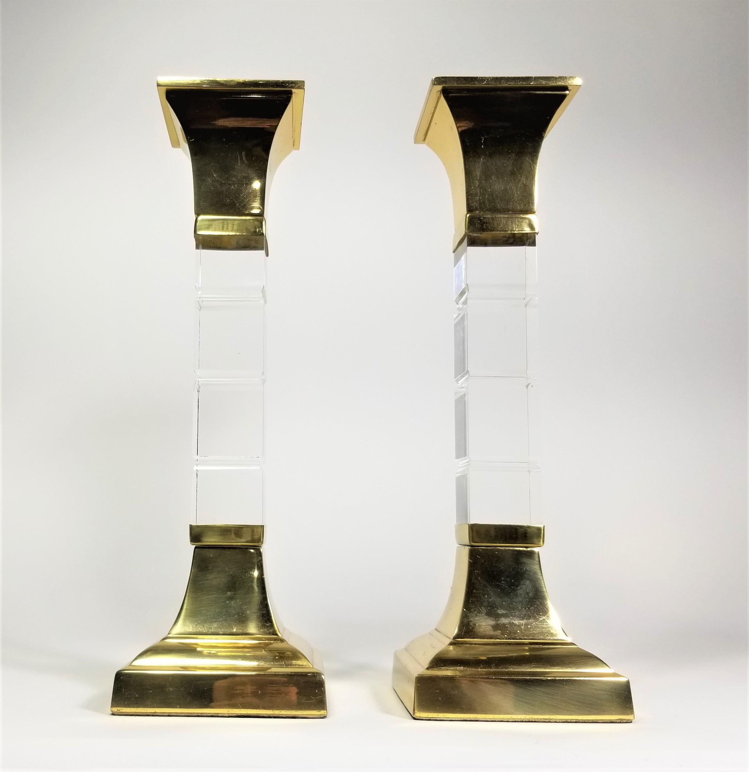 Lucite and Brass Large Candle Holders Candlesticks 1970s Mid. Century  For Sale 1