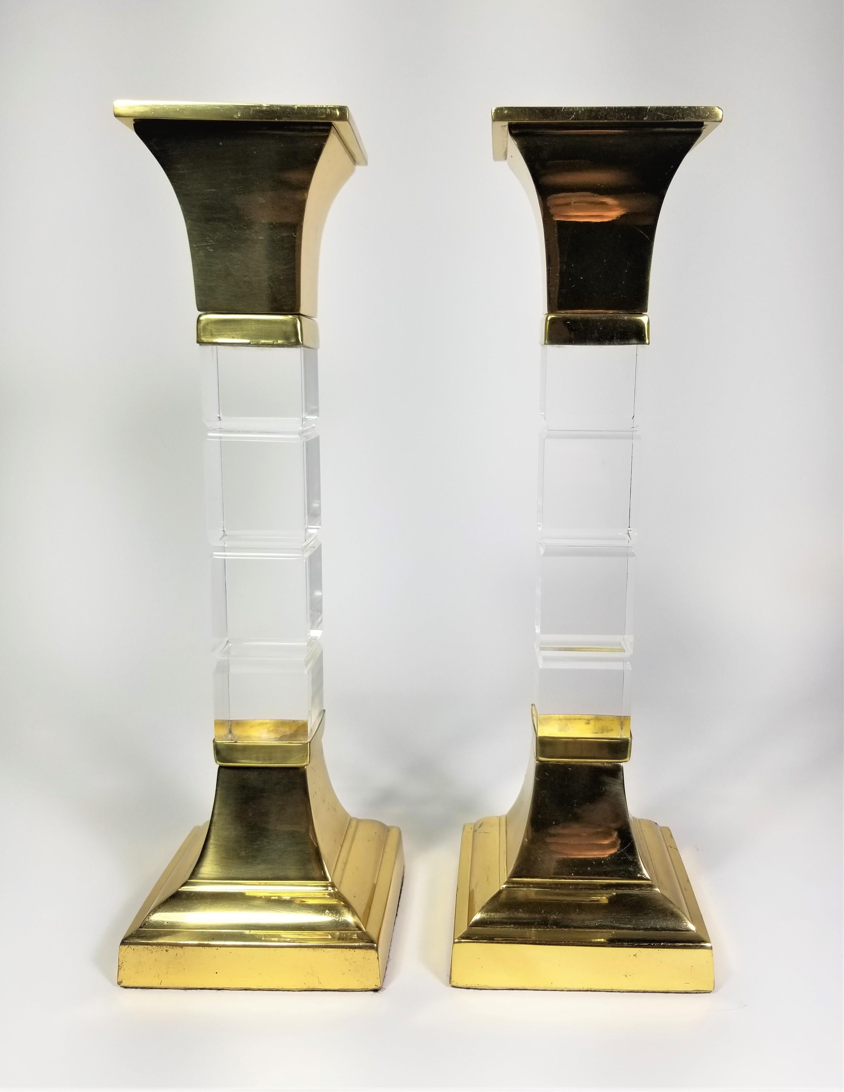 Lucite and Brass Large Candle Holders Candlesticks 1970s Mid. Century  For Sale 2