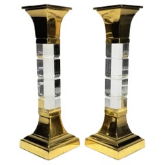 Retro Lucite and Brass Large Candle Holders Candlesticks 1970s Mid. Century 