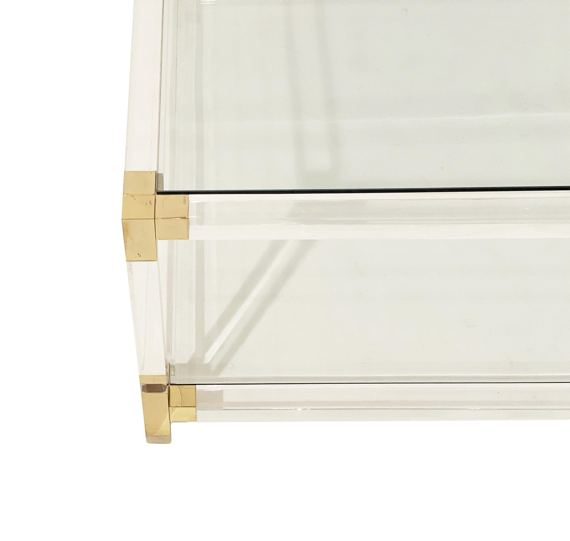 lucite and brass coffee table