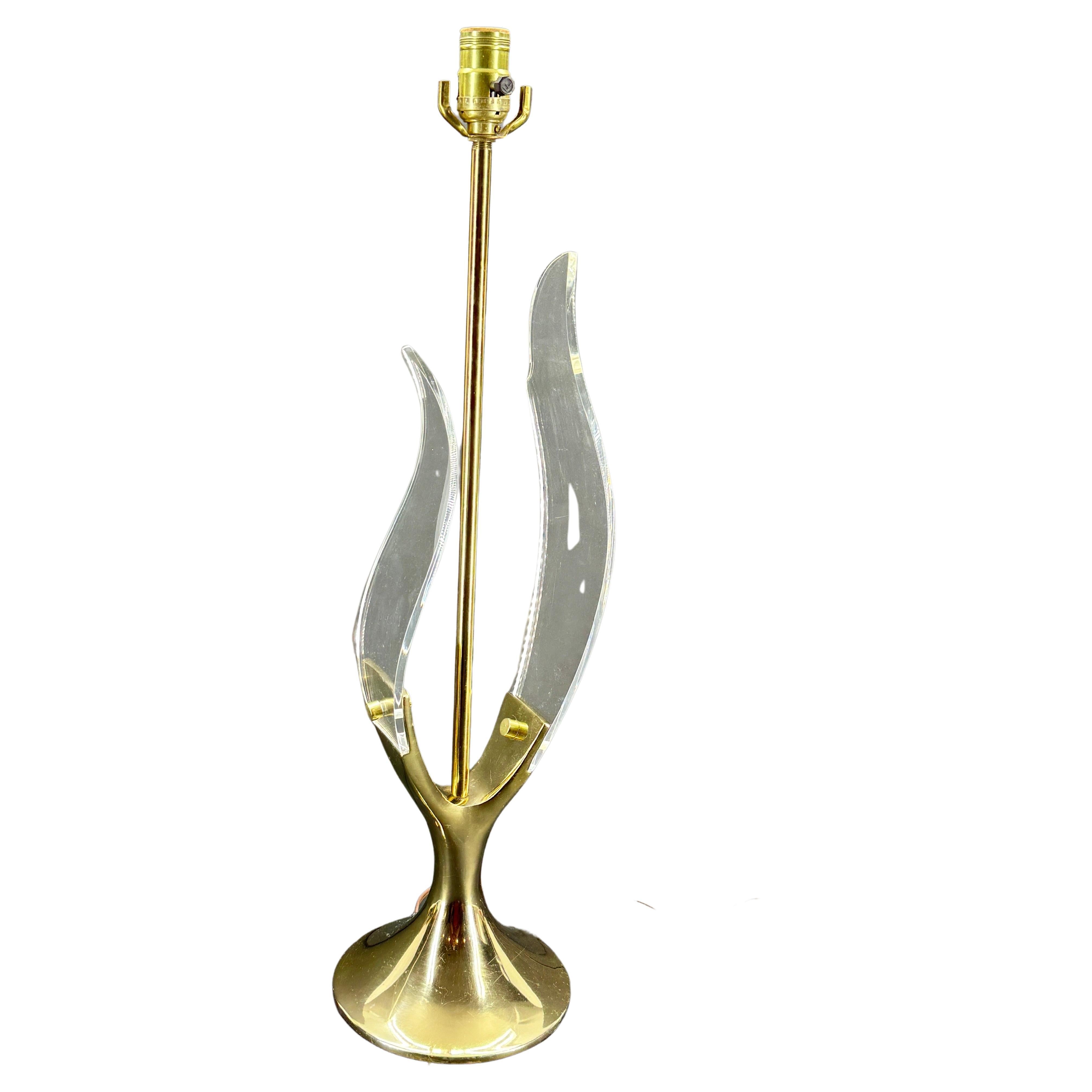 Lucite and Brass Leaf Sculpture Lamp by Laurel Lighting Company