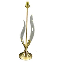 Retro Lucite and Brass Leaf Sculpture Lamp by Laurel Lighting Company