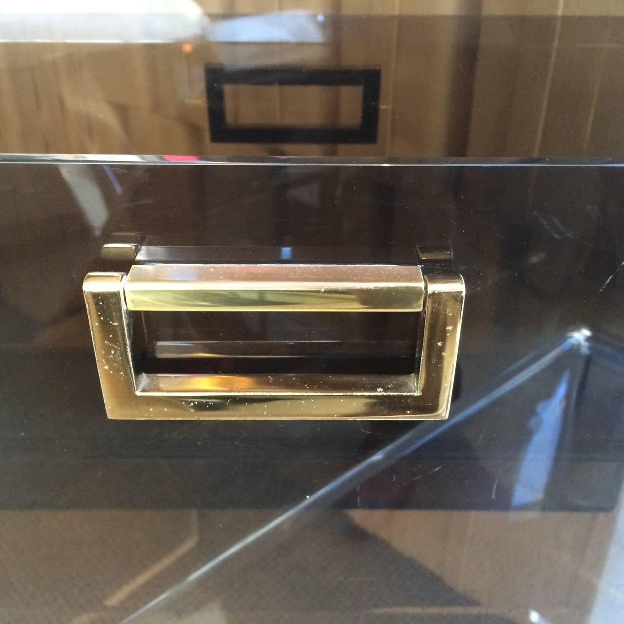 Late 20th Century Lucite and Brass Magazine Holder by Charles Hollis Jones, Signed and Dated For Sale