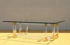 Lucite and Brass "Metric Line" Cocktail/Coffee Table by Charles Hollis Jones