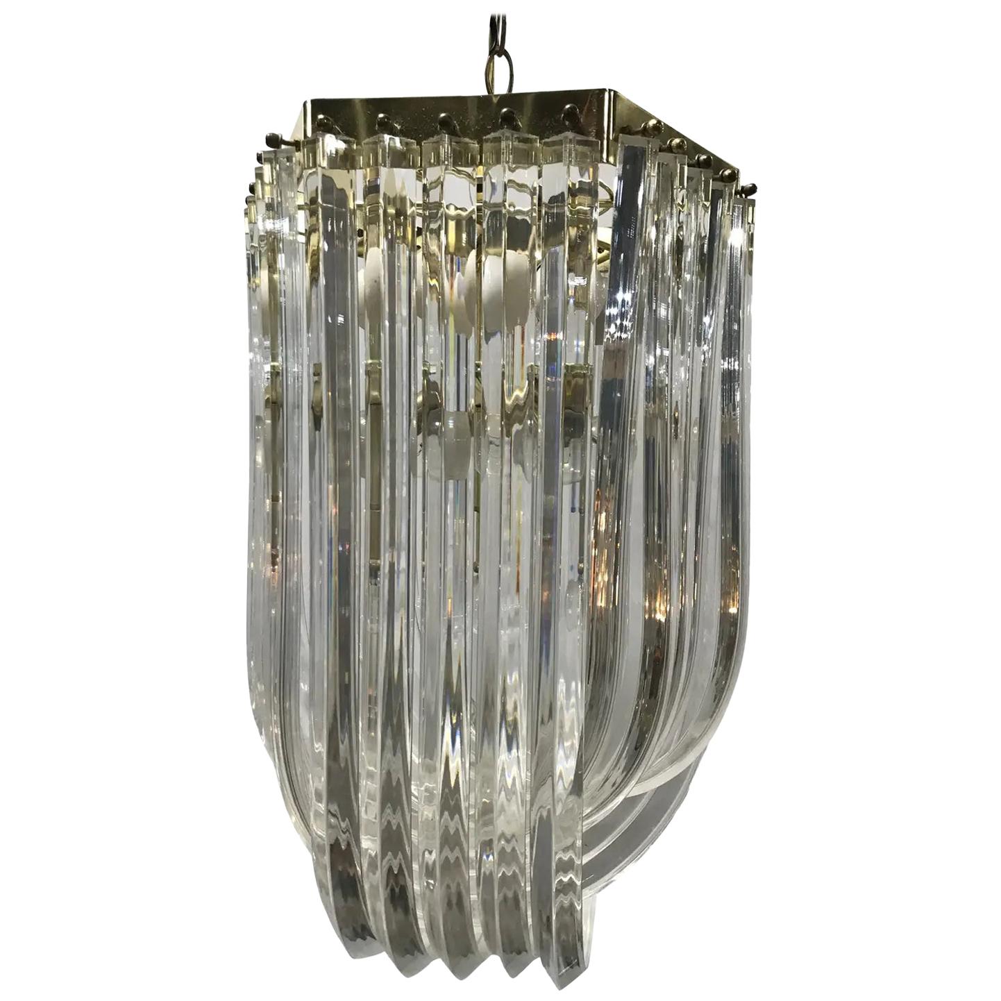 Lucite and Brass Mid-Century Modern Chandelier For Sale