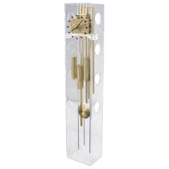 Lucite and Brass Mid-Century Modern Grandfather Clock