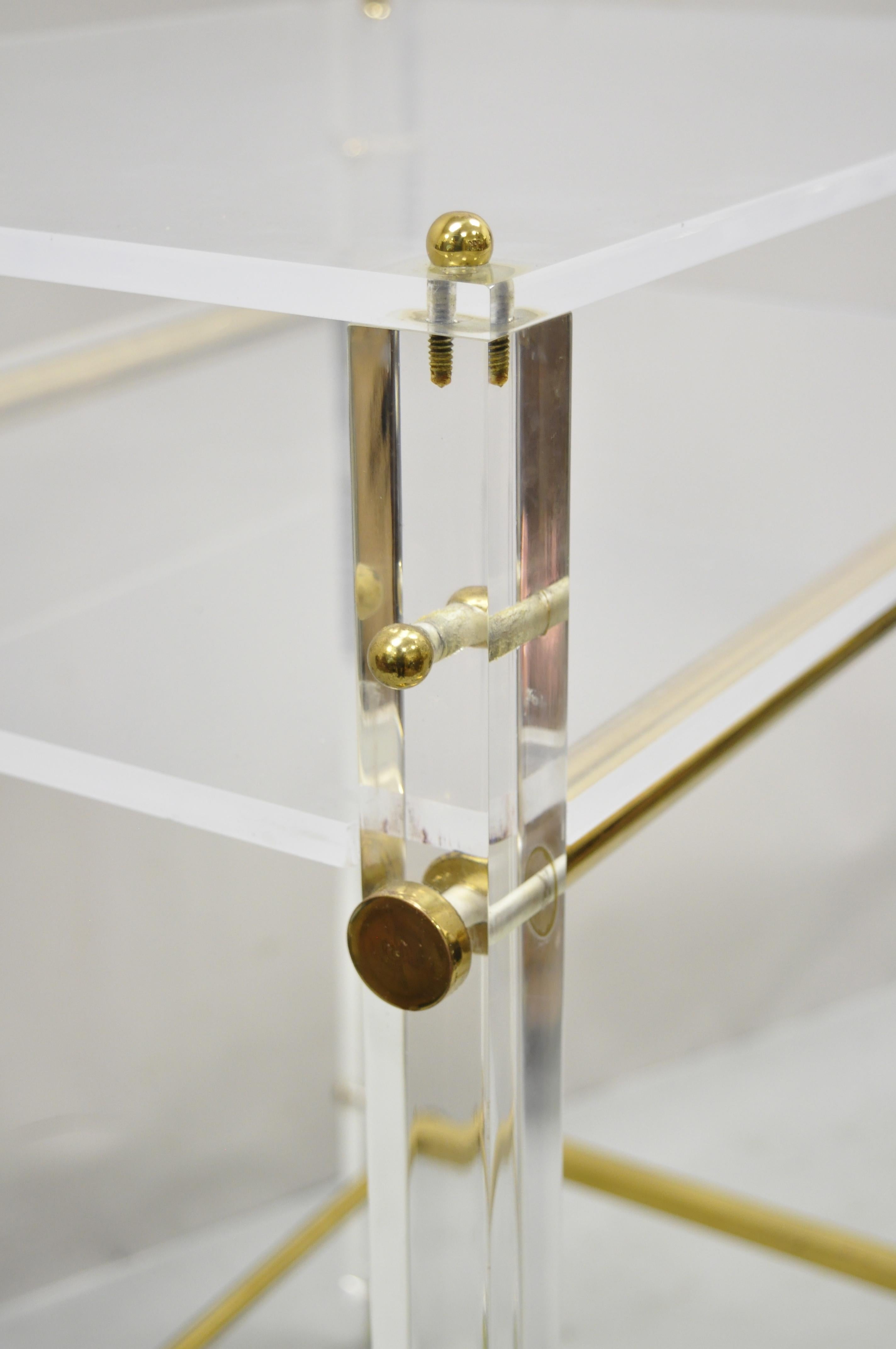 20th Century Lucite and Brass Mid-Century Modern Rolling Bar Cart Trolley Tea Table Stand For Sale