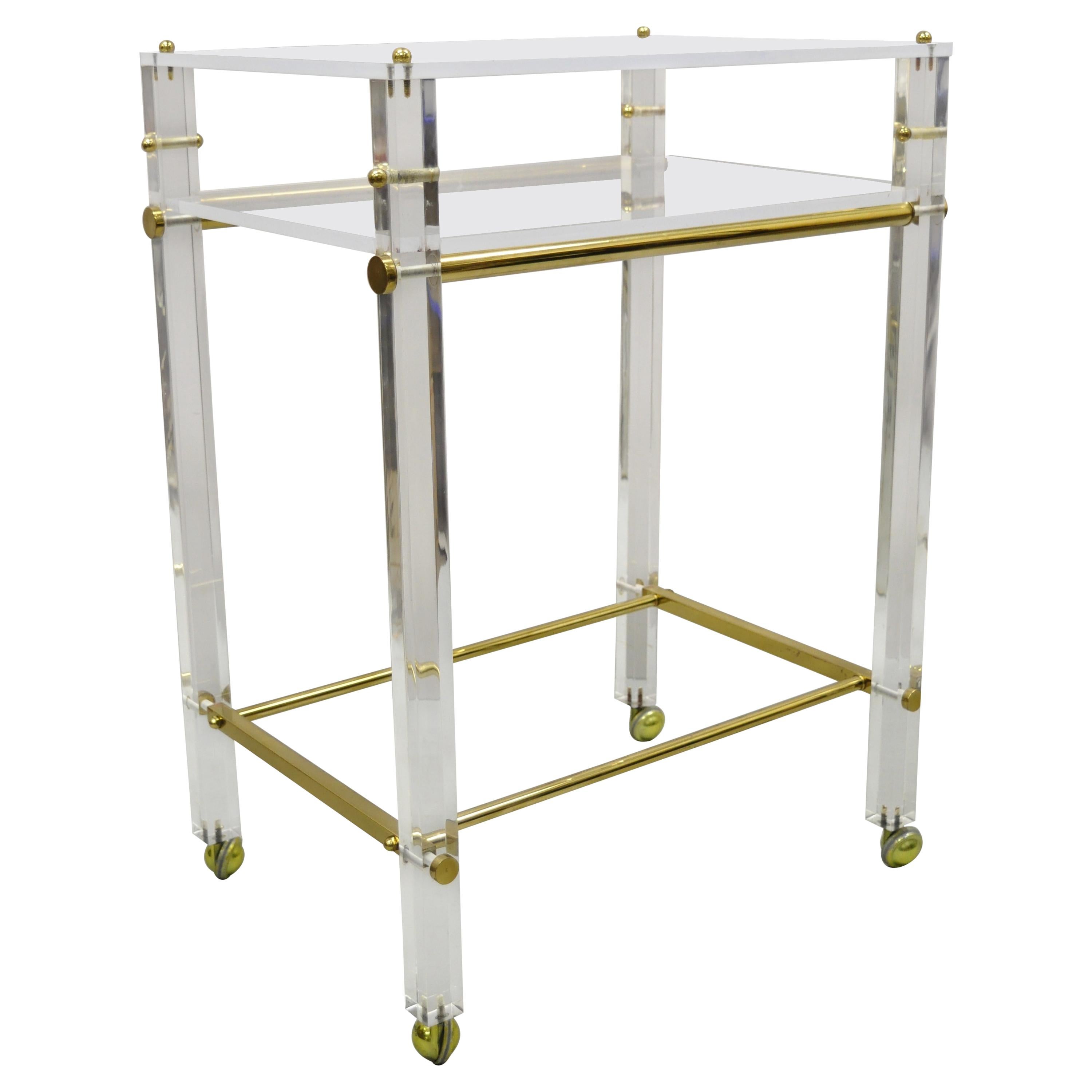 Lucite and Brass Mid-Century Modern Rolling Bar Cart Trolley Tea Table Stand For Sale