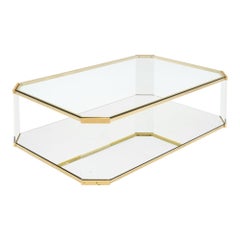Lucite and Brass Modernist Coffee Table