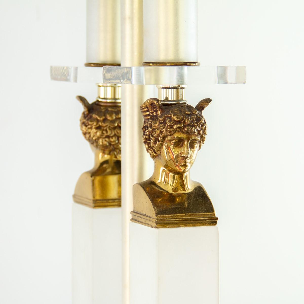 Lucite and Brass Neoclassical Style Lamp, 1970s 5