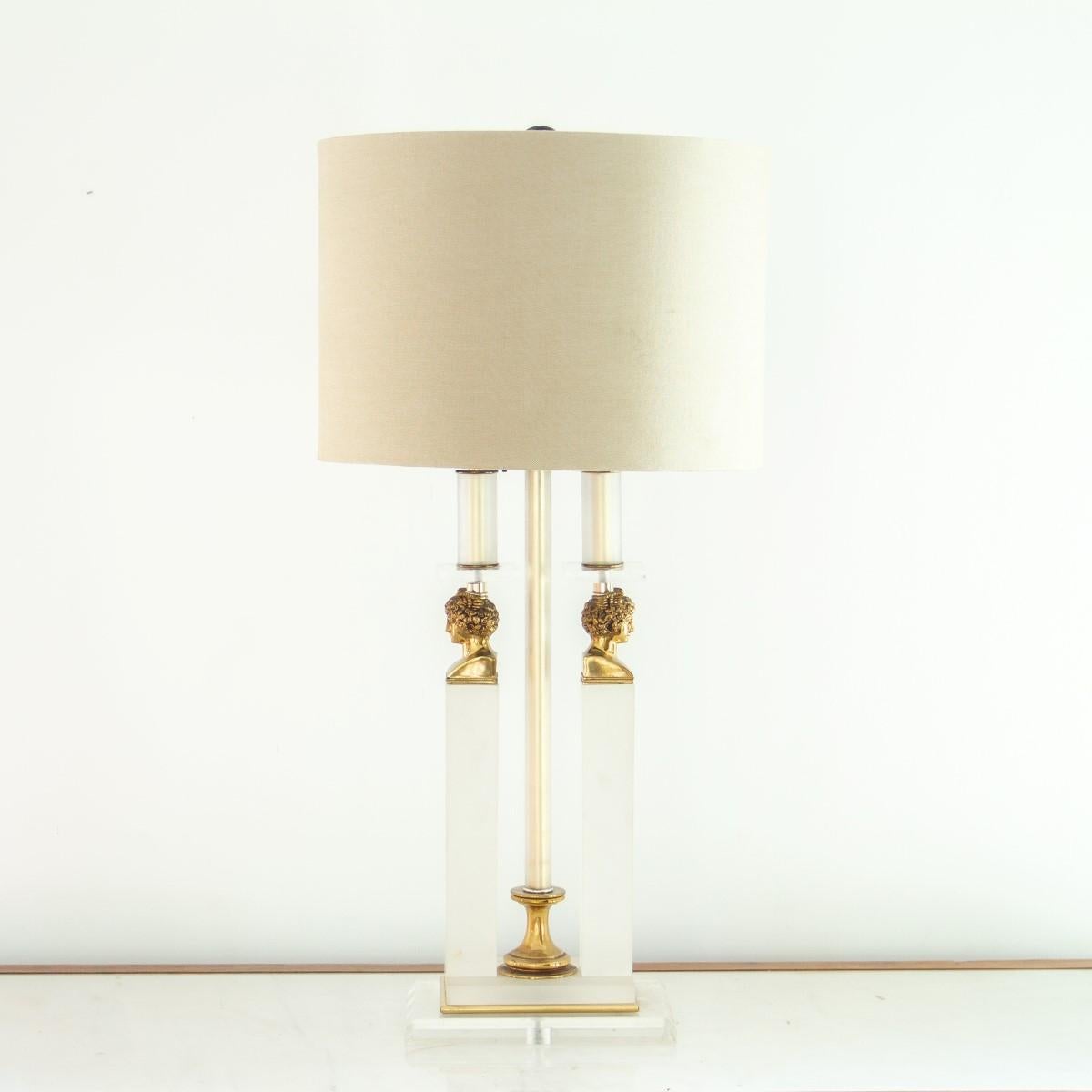 Late 20th Century Lucite and Brass Neoclassical Style Lamp, 1970s