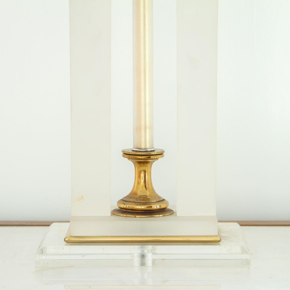 Lucite and Brass Neoclassical Style Lamp, 1970s 1