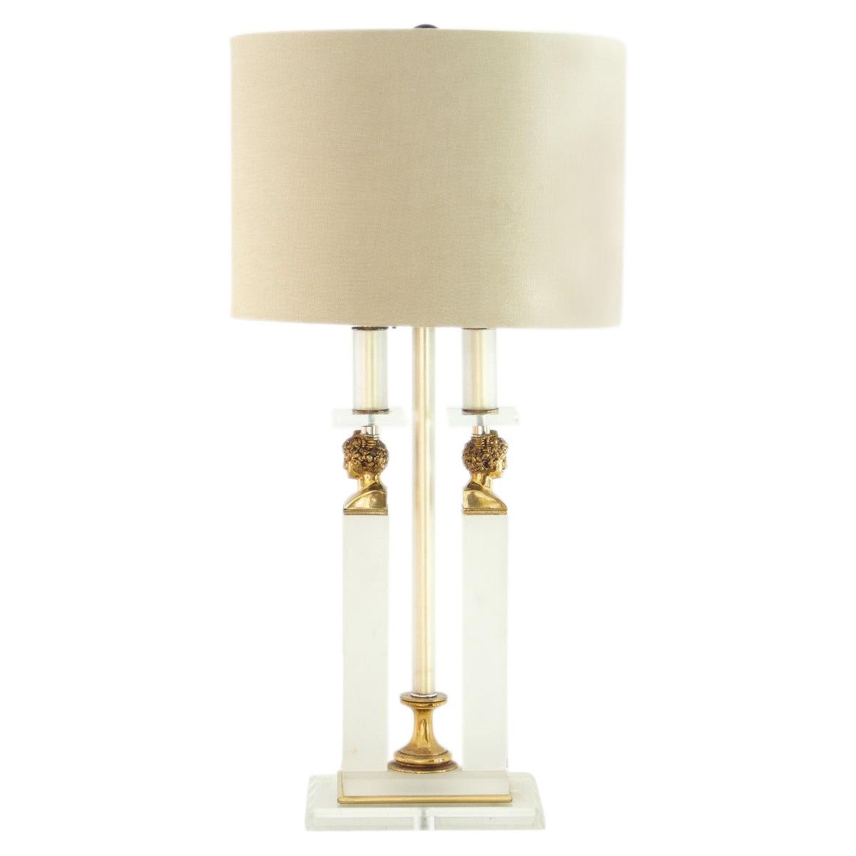 Lucite and Brass Neoclassical Style Lamp, 1970s