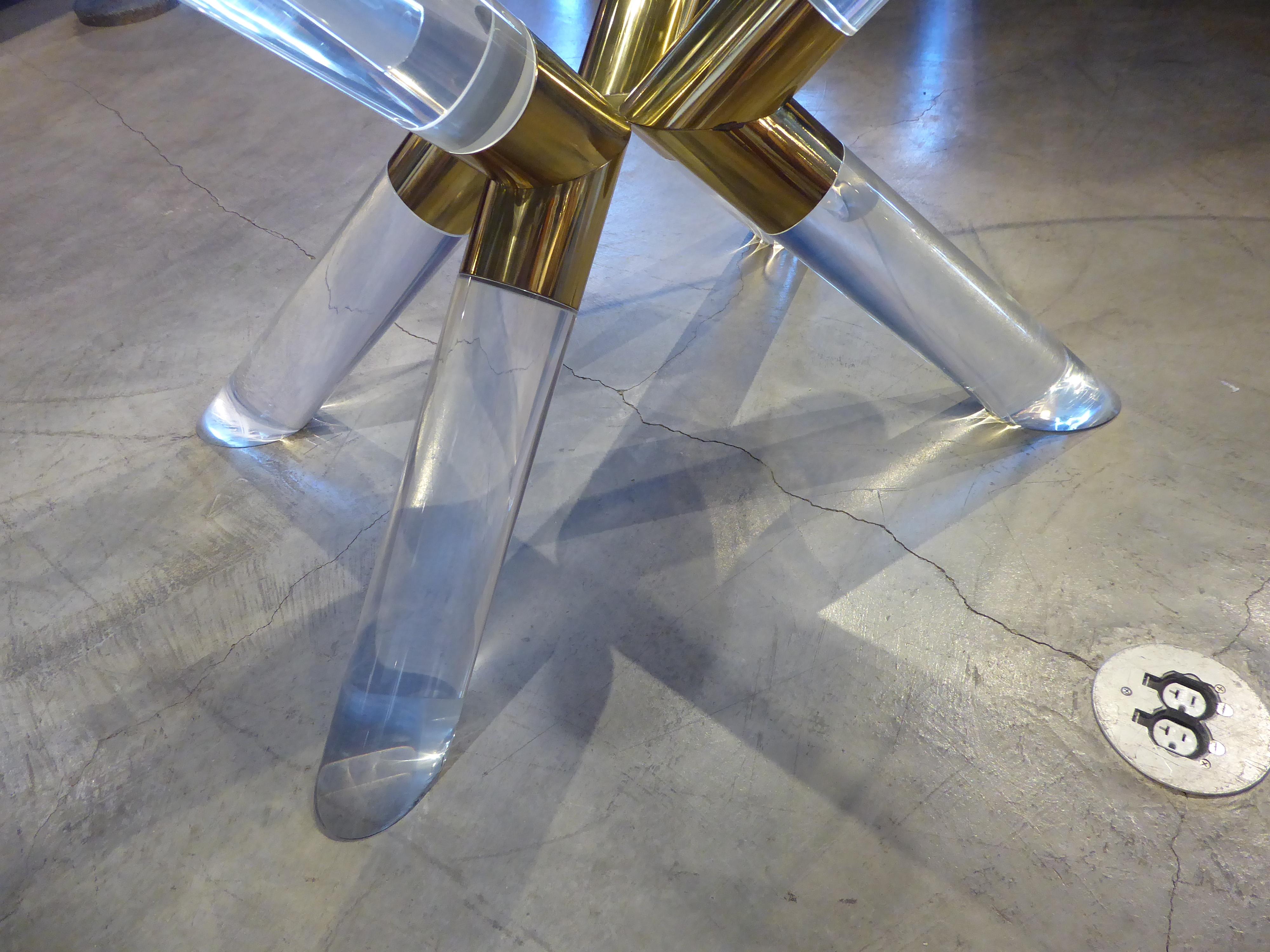 Lucite and Brass-Plated Steel X-Form Dining Table Base 4