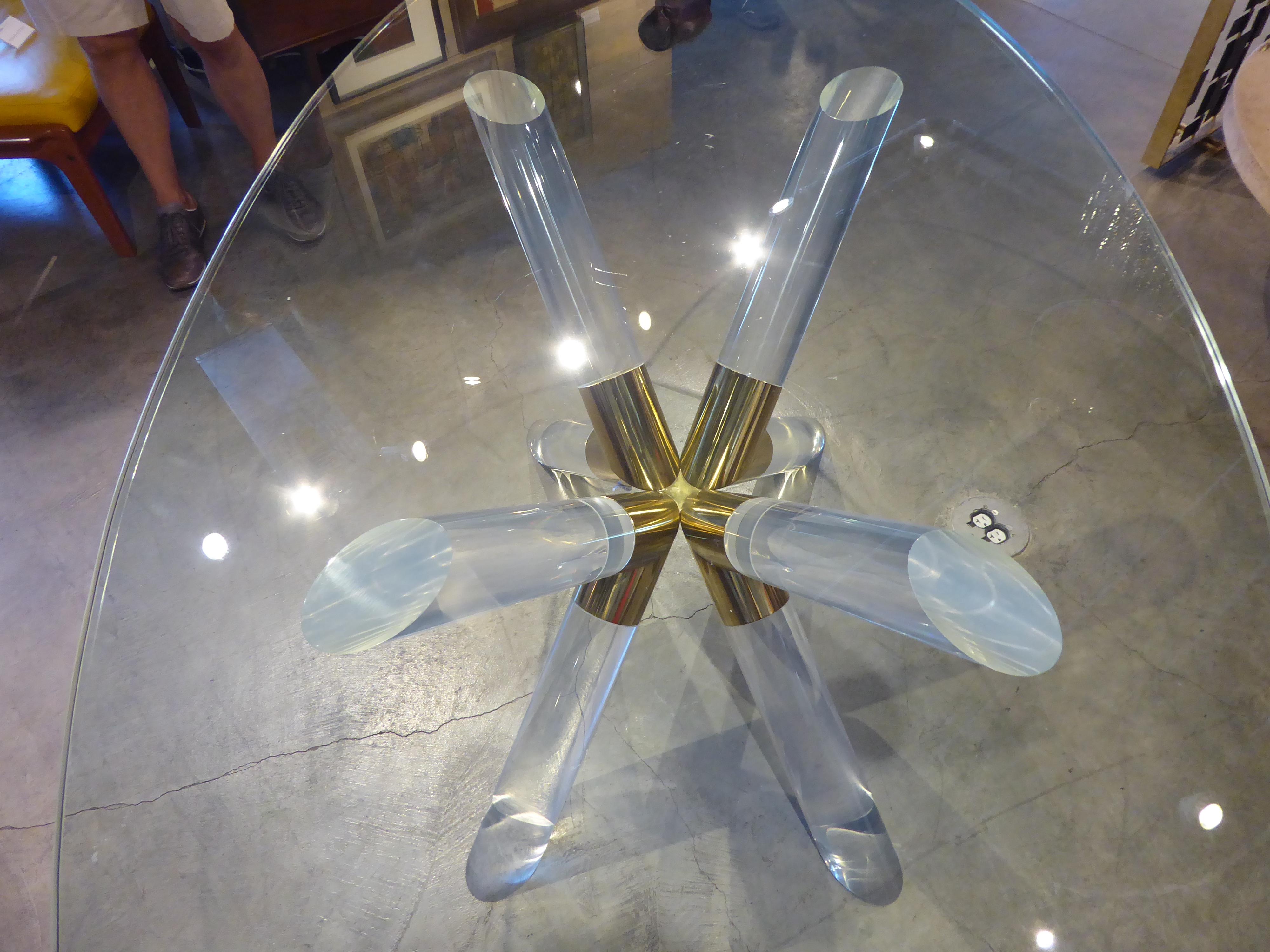 Lucite and Brass-Plated Steel X-Form Dining Table Base In Excellent Condition In Palm Springs, CA