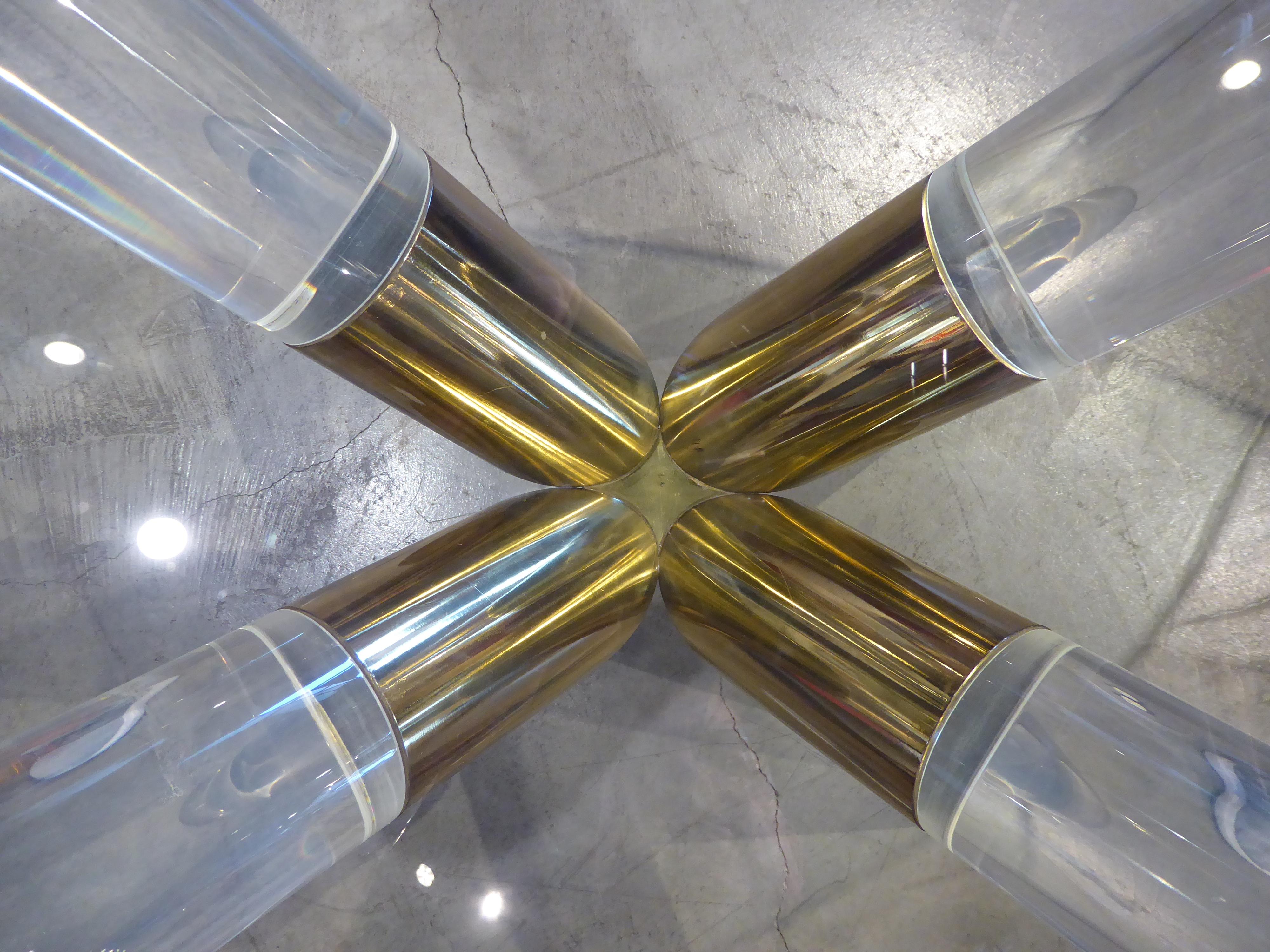 Mid-20th Century Lucite and Brass-Plated Steel X-Form Dining Table Base